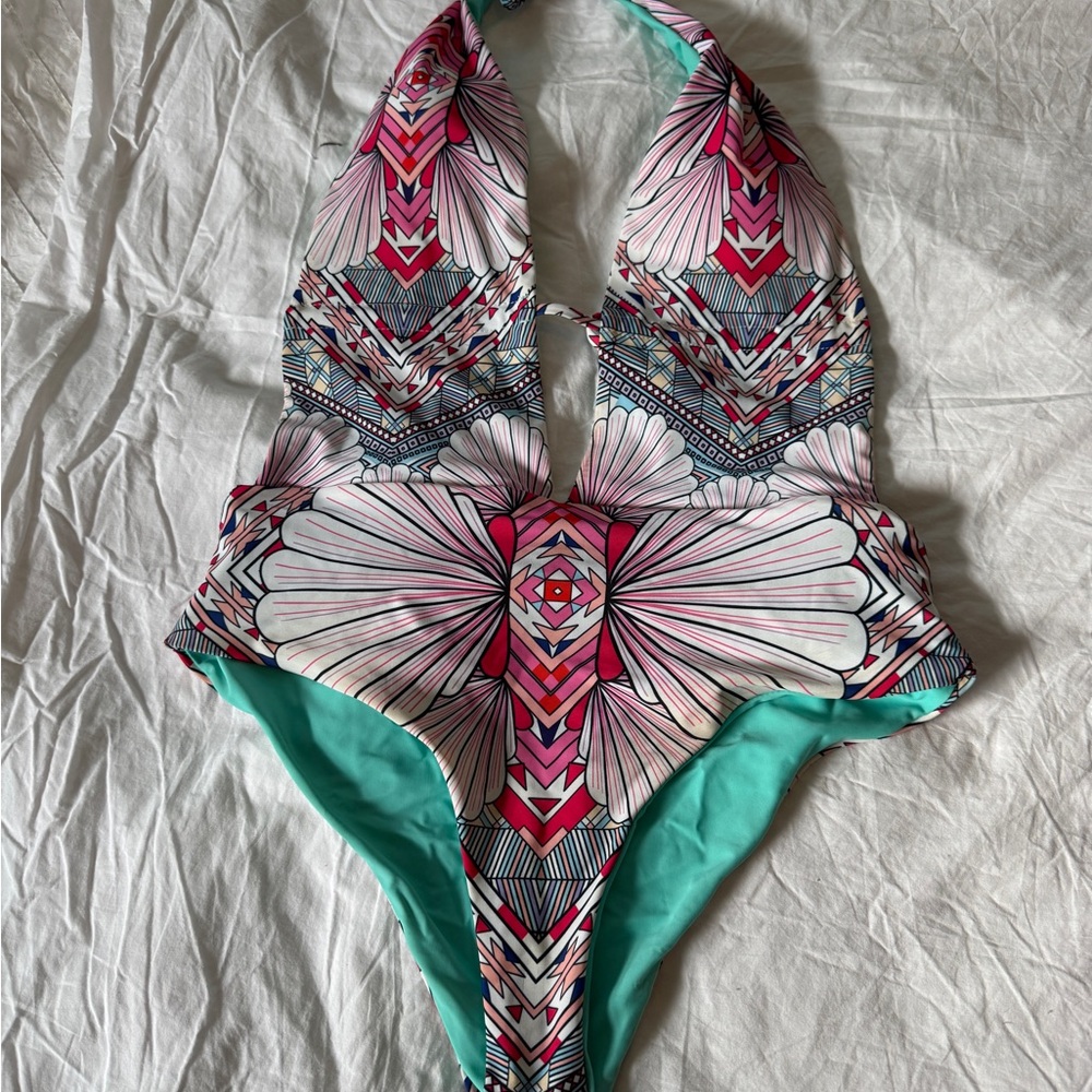 Vibrant Pink and Teal One Piece Swimsuit